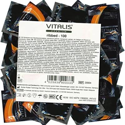 Afbeelding van Vitalis PREMIUM Ribbed, condooms met ribbels, geribbelde voor harde seks, 1 x 100 stuks