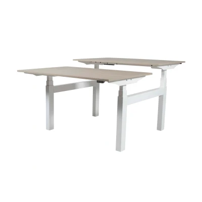 Afbeelding van Lectro Duo Plus werkplekken, zit sta (64 130cm) hoogte verstelbaar dmv 2 elektromotoren per wp met 160x80cm havana/ kersen licht 25mm bladen en zwart