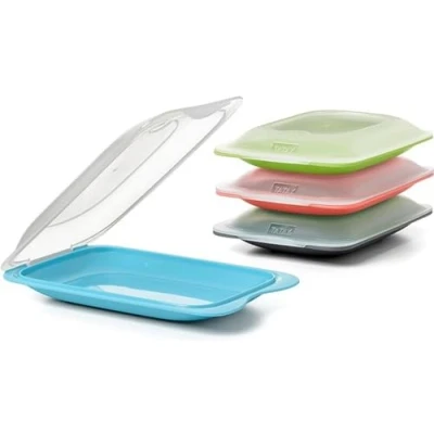 Afbeelding van TATAY Set van 4 worst en voedselhouders Fresh Mini, BPA vrij, herbruikbaar, stapelbaar, vaatwasmachinebestendig magnetronbestendig, verschillende kleuren. Afmetingen 12 x 3,1 18 cm