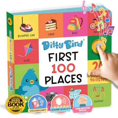 Afbeelding van DITTY BIRD First 100 Places Kinderliedjes geluidenboek Babyspeelgoed Met muziek en geluid. 6 geluidsknoppen om Engels te leren. Perfect voor kinderen vanaf 1 jaar