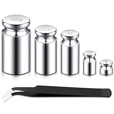 Afbeelding van TOODOO 1g 2g 5g 10g 20g gram set voor digitale weegschaal balans en 1 stuk kalibratie gewicht pincet, zilver