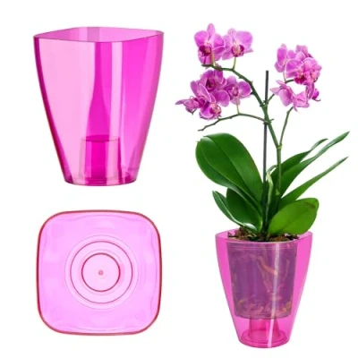 Afbeelding van KADAX Bloempot, slanke orchideeënpot, eenvoudige plantenbak, bloempot voor orchidee, knababakkruid, madeliefjes, keuken en woonkamer (diameter 12 cm, vierkant, roze)