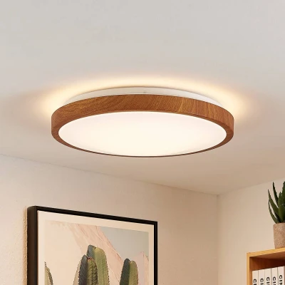 Afbeelding van Lindby LED plafondlamp 1licht ijzer, aluminium, kunststof H: 11 cm licht hout, wit Inclusief lichtbron