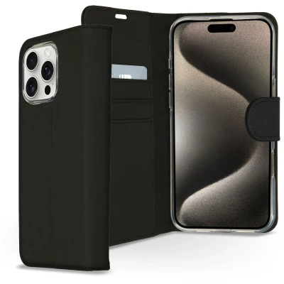 Afbeelding van Apple iPhone 16 Pro Hoesje Kunstleder Accezz Bookcase Zwart Telefoonhoesje