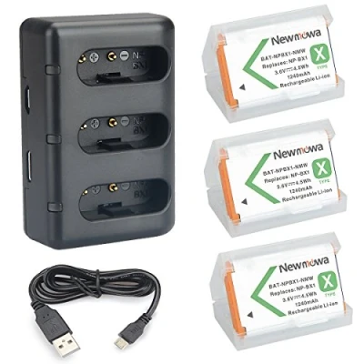 Afbeelding van NP BX1 Newmowa vervangende batterij (verpakking van 3) en 3 kanaals USB oplader voor Sony Cyber shot DSC RX100, RX100 II, RX100M III, IV , V, VII