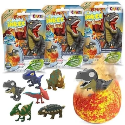 Afbeelding van Craze INKEE Surprise DINO Badbommen voor kinderen, 3 stuks, met dinosaurus figuren, x magische framboosgeur, badballen badspeelgoed