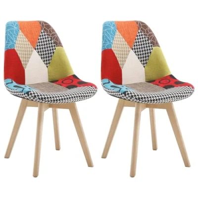 Afbeelding van WOLTU 2 X Eetkamerstoelen Keukenstoel in Linnen en massief hout,Eetstoel Veelkleurig BH29mf