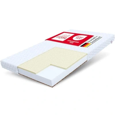 Afbeelding van FDM PIKOLO Schuimstofmatras, 80 x 160 cm, kindermatras, hardheidsgraad H2/H4 (middelzacht/hard), 11 cm hoogte, latex, kokosmatras, zeer elastisch HR comfortschuim, tweezijdig, afneembaar, wasbaar