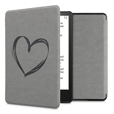 Afbeelding van kwmobile hoes geschikt voor Amazon Kindle Paperwhite 11. Generation 2021 Hoesje ereader in grijs Brushed Hart design