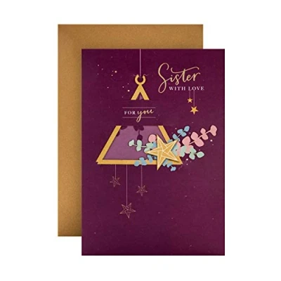 Afbeelding van Hallmark Kerstkaart voor zuster, traditioneel design, met 3D aandenken