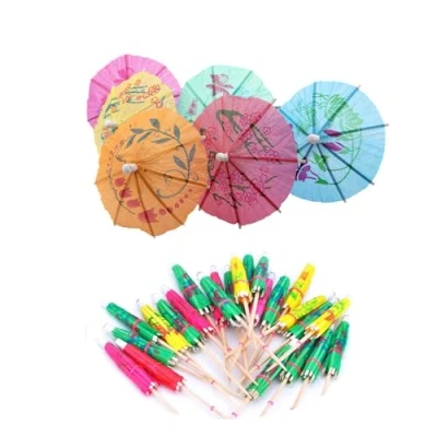 Afbeelding van Trixes 50st Pack met kleurrijke papieren cocktailparaplu in verschillende kleuren voor feestjes en tropische dranken