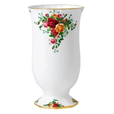 Afbeelding van Royal Albert Old Country Roses Vaas Gift Vintage Fine Bone China Display Medium Size Bloemenpatroon, 22cm, Wit