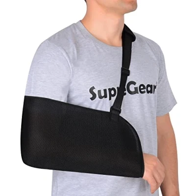 Afbeelding van supregear Arm Sling, Verstelbare Mesh Schouder Startonderbreker Sling voor Douche Ademend Medische Elleboog Ondersteuning Dames Heren, Past links/Rechts Arm, Zwart