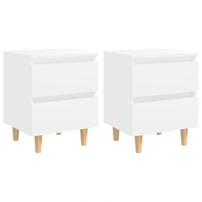 Afbeelding van Nachtkastjes 2 st met grenenhouten poten 40x35x50 cm wit