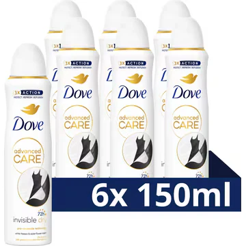 Afbeelding van Dove Advanced Care Anti Transpirant Deodorant Spray Invisible Dry verbeterde formule met Pro Ceramide technologie 6 x 150 ml