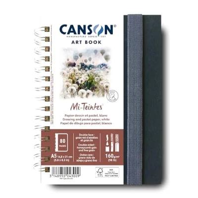 Afbeelding van CANSON Professional Book tekenpapier kleur dubbelzijdig: honingraatstructuur en fijne korrel 160 g/m² spiraalboek A5 14 8 x 21 cm wit 40 vellen