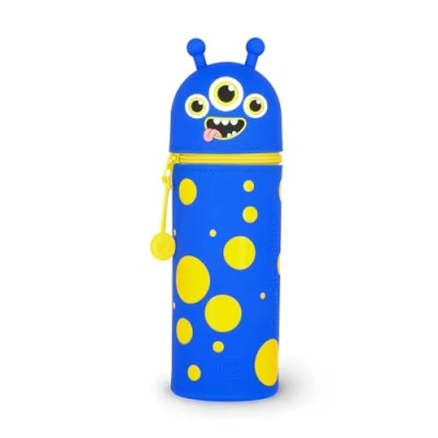 Afbeelding van Legami Kawaii 2 in 1 etui van zachte siliconen, thema monster, pennenhouder voor op tafel, ritssluiting, kleurpotloden, viltstiften, H 21,5 cm