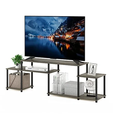 Afbeelding van Furinno Standaard, unit voor tv tot 55 inch, ontworpen hout, Frans eiken/zwart klassieke buis, 183,4 (B) x 58 (H) 39,6 (D) cm