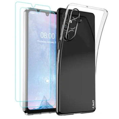 Afbeelding van J&amp;D Compatibel voor Samsung Galaxy A25 5G Hoesje, Kristalhelder Anti Geel Hoesje met (2 Stuks) Schermbeschermers, Schokabsorberend Siliconen TPU Hoes 5G, Transparent