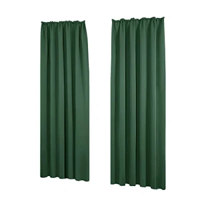 Afbeelding van Deconovo Verduisteringsgordijnen Plooiband in Zacht Stof, 140x245 cm (B x H), Donkerlentegroen, 2 stuks, Kerst Gordijn Warmte isolerend voor Slaapkamer