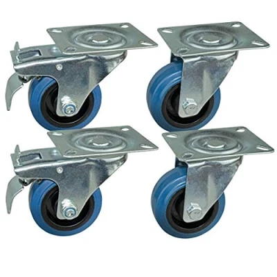 Afbeelding van 4 stuks transportwielen in set 80 mm, blauwe wielen, wielen met rem van het merk HRB, zware max. 520 kg totale draagkracht, (set mm)