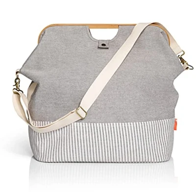 Afbeelding van Prym Store &amp; Travel tas van canvas en bamboe, grijs, 45 x 30 50 cm