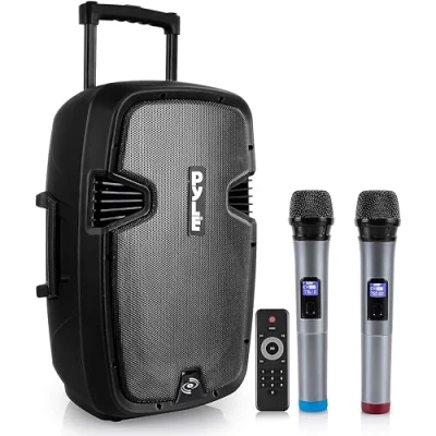 Afbeelding van Pyle Bluetooth Luidsprekersysteem Karaoke Draagbaar PA Luidspreker 1000W Draagbare Speaker met Wielen Outdoor Oplaadbare Batterij 2 Microfoons Afstandsbediening