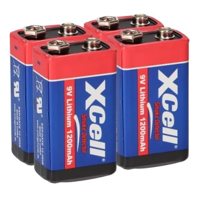 Afbeelding van 4 x batterij lithium 9 volt blok 1200 mAh, V E block (U9VL, CR 9V, 6LR61) 10 jaar ideaal voor bijv. rookmelders, brandmelders, meetapparaten, microfoons en nog veel meer. AKKUman set (4