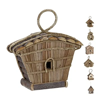 Afbeelding van Relaxdays decoratie vogelhuis vogelhuisje nestkast hout mini hangend H