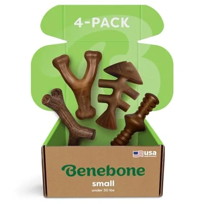 Afbeelding van Benebone Onverwoestbaar hondenspeelgoed geschenkdoos voor agressieve kauwers met wishbone, visgraat, stick en zaggler, langdurige vervelingsbrekers, 100% echte smaken, kleine honden, gemaakt in