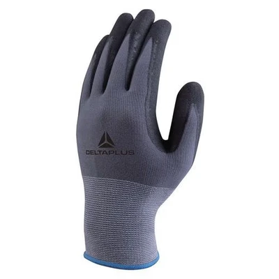 Afbeelding van Deltaplus VE727NO07 polyamide elastaan fijn gebreide handschoen handpalm nitril/PU + noppen, grijs zwart, maat 07