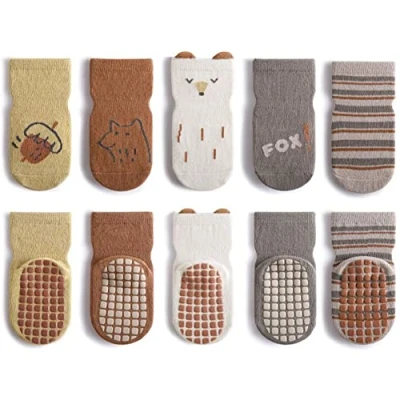 Afbeelding van FedMois 5 paar Baby kinderen sokken met anti slip grip sneaker onzichtbaar katoen, Vos, 0 1 jaar