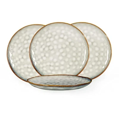 Afbeelding van Henten Home set van 4 dinerborden, aardewerk, beige dessertborden, ontbijtborden, platte taartborden, saladeborden, voor personen, 28 cm