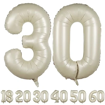 Afbeelding van Ballon 30 jaar Beige ballonnen 40 101 cm 30e verjaardagsdecoratie 20 folieballon cijfer decoratie voor verjaardag vliegen met helium mannen vrouwen verjaardagsfeest