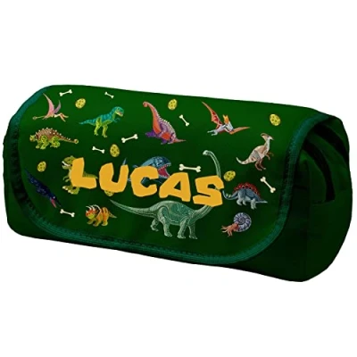 Afbeelding van Gepersonaliseerde etui met klep en naam 2 compartimenten toilettas ijdelheid Case make up portemonnee telefoon handtas potloodzak houder Dinos [151]