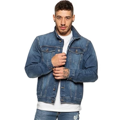 Afbeelding van Enzo Heren Designer Denim Jacket Western Klassieke Stijl Trucker Vintage Jas, Blauw, L