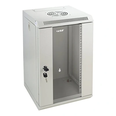 Afbeelding van HMF 63309 07 serverkast, 10 inch, 9 U, netwerkkast, wandkast, 31,2 x 30 48,3 cm, volledig gemonteerd, lichtgrijs