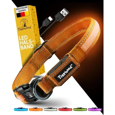 Afbeelding van Tierhood lichthalsband voor honden, kleine en grote led hondenhalsband, oplaadbaar, duurzaam, weerbestendig comfortabel, ideaal nachtwandelingen, oranje, maat L