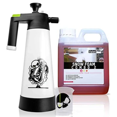 Afbeelding van Nuke Guys Snow Foam reinigingsschuim set: Foamer 2 liter schuimspuit + Valet PRO Combo 1 maatbeker met 150 ml schaalverdeling en schedel.
