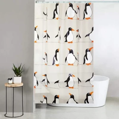 Afbeelding van Douchegordijnen Peva Penguin douchegordijn in wit/zwart
