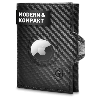 Afbeelding van GenTo Smartlet Air Slim Wallet, portemonnee, met muntvak, Apple AirTAG houder, TÜV geteste RFID NFC bescherming, klein, dun, smal, kaarthouder, voor heren en dames, geschenkdoos, carbon, Kompaktes Münzfach Reißverschluss