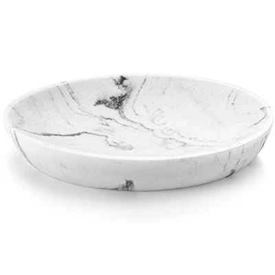 Afbeelding van Luxspire Soap Dish Tray, Resin and Grit Mixed Holder Container Box, Marble Pattern Oval Plate, Sponge Tray for Bathroom Shower, Kitchen Sink, Drainer Shower Gravel White