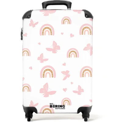 Afbeelding van NoBoringSuitcases.com® Kinderkoffer Kindertrolley Regenbogen en vlinders Handbagage koffer lichtgewicht Reiskoffer trolley Rolkoffer met wieltjes Past binnen 55x40x20 55x35x25