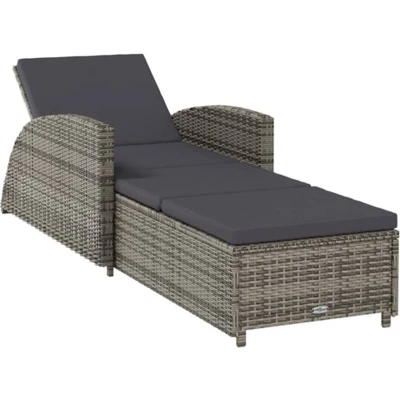 Afbeelding van vidaXL Ligbed met donkergrijs kussen poly rattan grijs