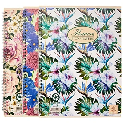 Afbeelding van Pigna Nature Flowers 02182575M notitieboek met spiraalbinding, A4, geruit, 5 mm, stuks