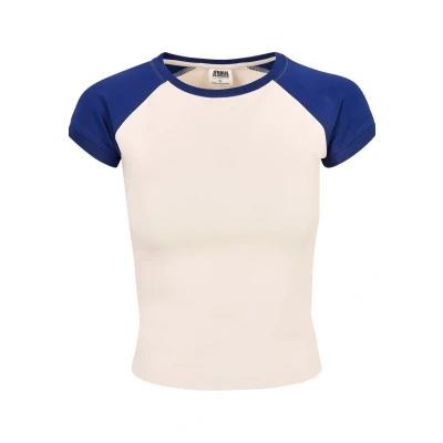 Afbeelding van Urban Classics Stretch Retro Baseball Tshirt print, Dames, Maat: 4XL, Whitesand spaceblue
