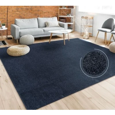 Afbeelding van Tapijt Vloerkleed Woonkamer Effen Eenvoudig En Modern Laagpolig, Versch. Afmetingen Kleuren, Maat:160x220 cm, Kleur:Marineblauw