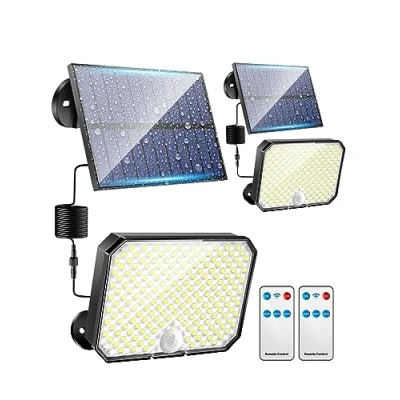 Afbeelding van zonnelampen voor buiten, 190 leds, met bewegingsmelder, 3 modi, IP65 waterdicht, buitenlamp 2 stuks