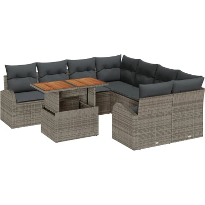 Afbeelding van vidaXL 9 delige Tuin Sofa Set met Kussens Grijs Poly Rattan