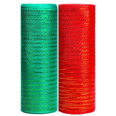 Afbeelding van NAUZE 2 rollen 10 inch x meter kerst poly mesh lint rood groen metallic folie deco voor krans Swags (rood, groen)